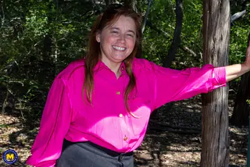 Curvy Redhead MILF in Glasses Undresses Outdoors