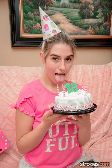 Thick Blonde in Uniform and Socks Strips for Birthday Handjob