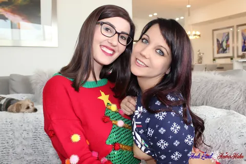 Andi Land: Brunette in Panties Fingers and Licks Girlfriend for Christmas – photo 5 of 15