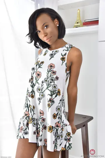 Slim Ebony Brunette Undresses and Shows Her Pussy