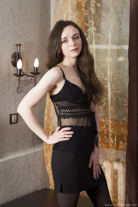 Llenushka: Petite Russian Brunette Spreads Her Hairy Pussy in Lingerie – photo 1 of 18