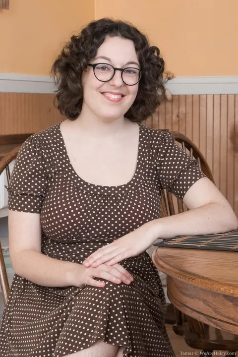 Curvy Nerd in Glasses Strips in the Kitchen – photo 1 of 17
