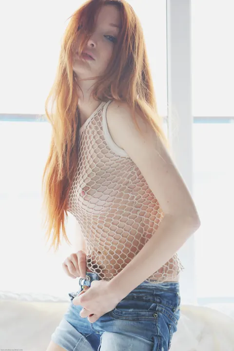 Micca: Slim Latina Redhead in Fishnet Spreads Her Pussy – photo 6 of 21