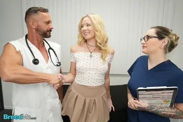 Thick Blonde Nurse Spreads Her Hairy Pussy for the Doctor