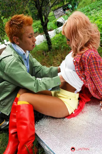 Petite Japanese Blonde Rides Cowgirl for Outdoor Creampie