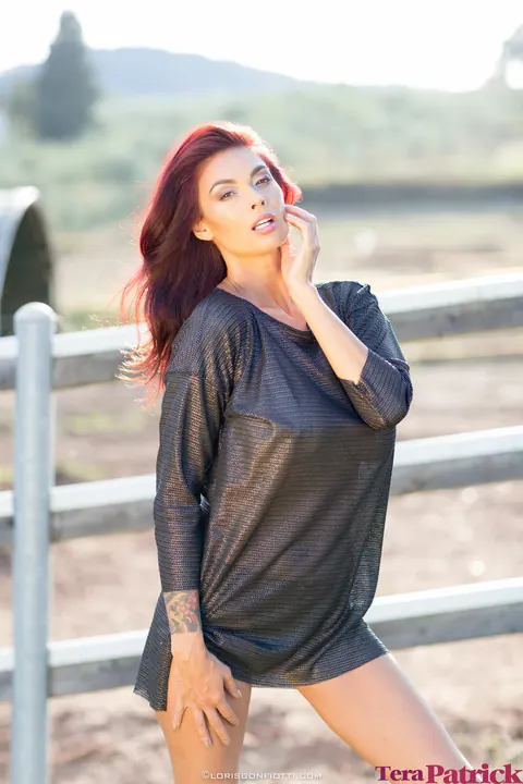 Tera Patrick: Mature Asian Redhead Flashes Panties at the Forest Fence – photo 5 of 17