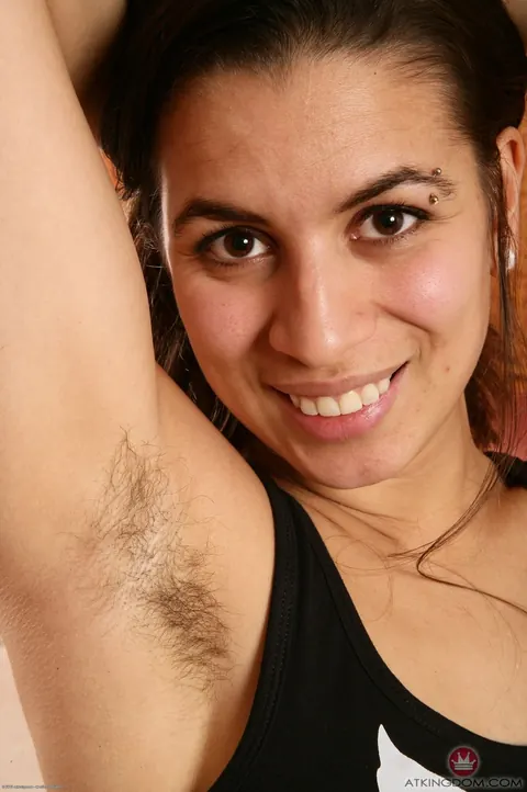 Brunette Shows Her Hairy Armpits and Bush in the Kitchen – photo 2 of 21
