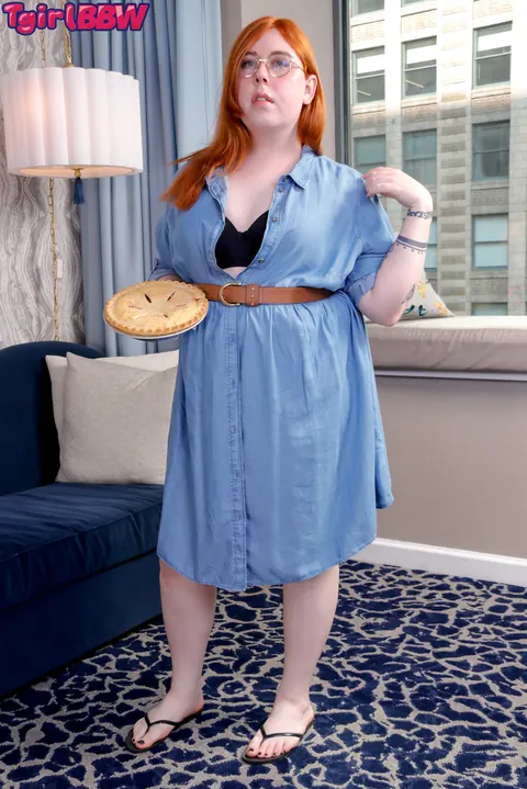 Thick Trans Woman with Glasses Strips and Teases Her Nipples – photo 1 of 15