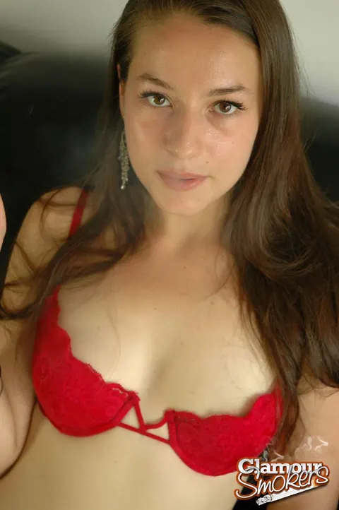 Woman in Red Lingerie Extinguishes a Cigarette on Her Bra – photo 13 of 15