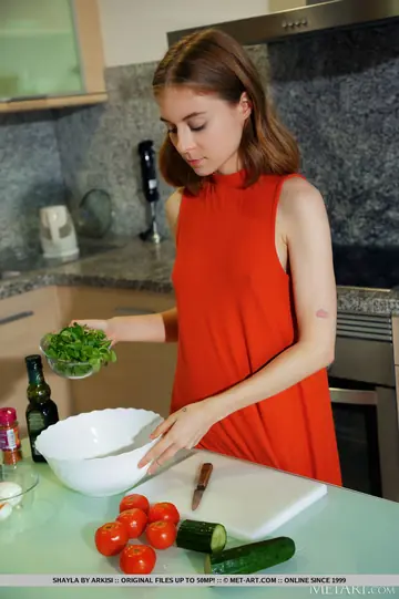 Woman Strips Out of Her Skirt and Spreads on the Kitchen Table