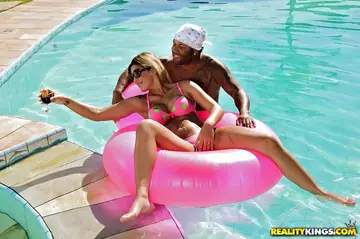 Blonde Latina MILF Takes BBC Anal by the Pool