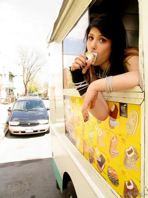 Busty Woman Strips and Spreads by a Truck Outdoors – photo 16 of 17