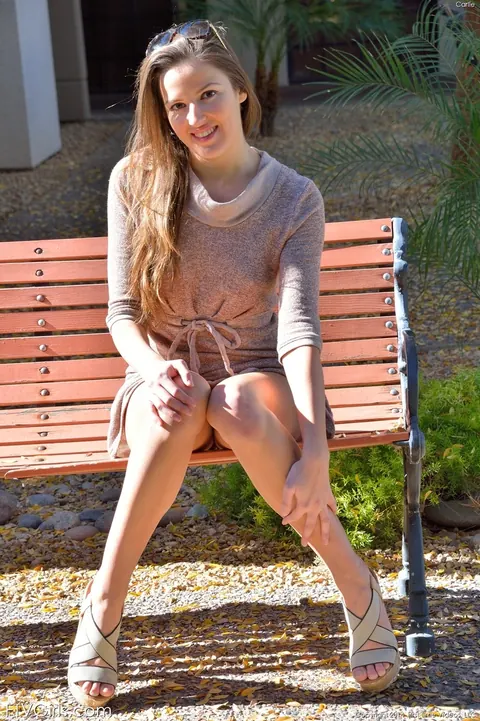 Coco Rose: Brunette Strips Out of Her Skirt and Masturbates with a Dildo Outdoors – photo 13 of 20