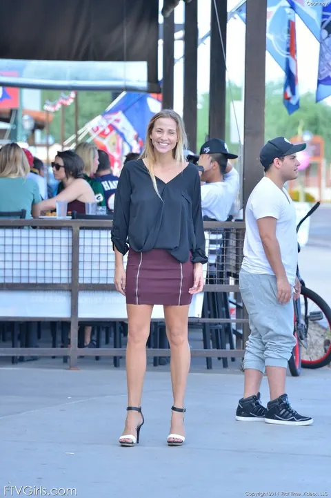 Courtney Dillon: Tall Blonde Babe Spreads Her Pussy in a Skirt Outdoors – photo 1 of 20