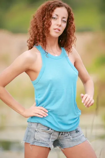 Skinny Curly Redhead PAWG Undresses and Spreads on the Beach