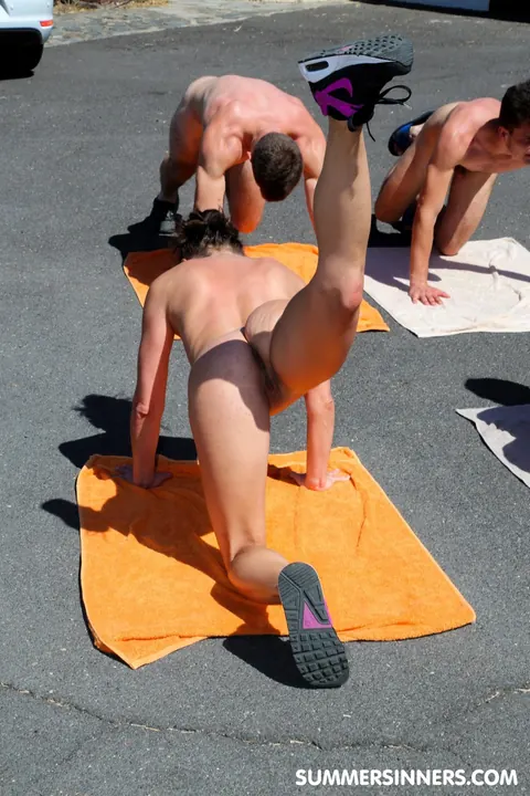 Alexis Cherry: Busty Brunette and Redhead MILFs Do Naked Yoga by the Pool – photo 8 of 20