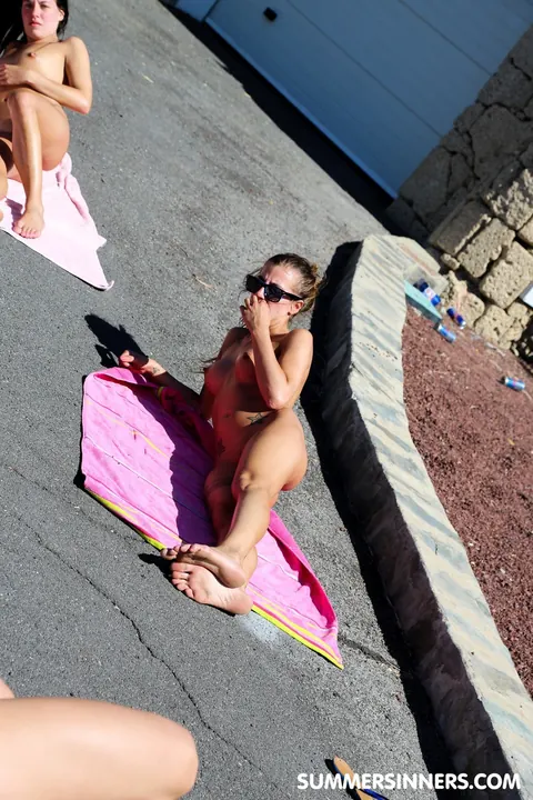 Alexis Cherry: Busty Brunette and Redhead MILFs Do Naked Yoga by the Pool – photo 14 of 20
