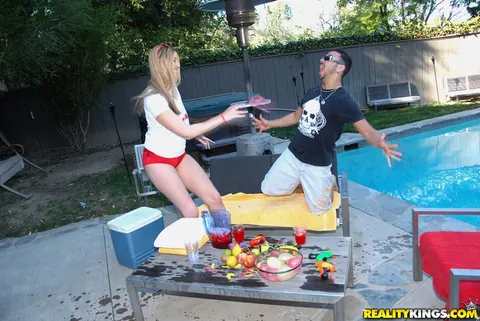 Athena Pleasures: Curvy Blonde MILF Rides Cock Poolside and Takes a Cumshot – photo 2 of 16