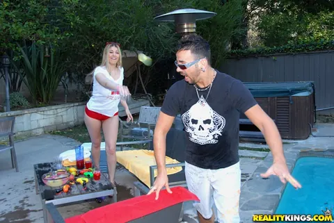 Athena Pleasures: Curvy Blonde MILF Rides Cock Poolside and Takes a Cumshot – photo 3 of 16
