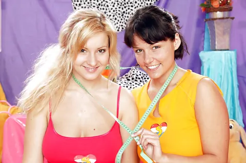Allysia: Tall Blonde and Short-Haired Brunette Lick and Toy Shaved Pussies – photo 1 of 16