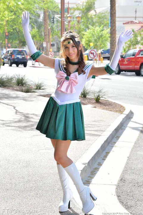 Melody Wylde: Asian Brunette in Costume Masturbates with a Dildo Outdoors – photo 8 of 20