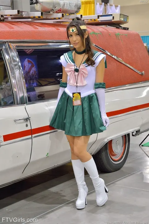 Melody Wylde: Asian Brunette in Costume Masturbates with a Dildo Outdoors – photo 1 of 20