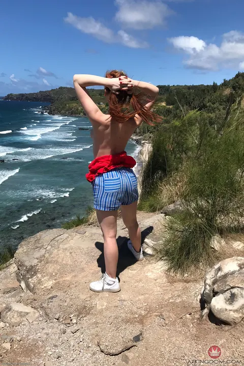 Athena Rayne: Redhead with Big Tits Spreads Her Pussy on the Beach – photo 12 of 21