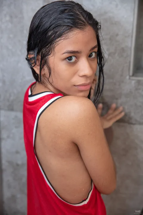 Karin Torres: Slim Brunette Latina Spreads Her Pussy in the Bathroom – photo 1 of 20