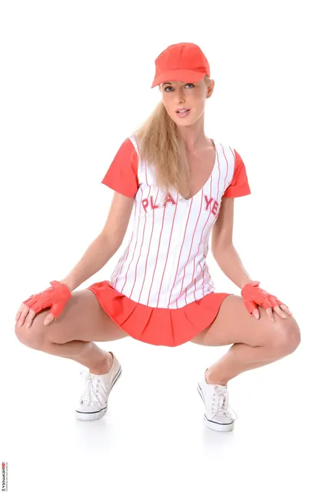 Mariana Pokova: Tall Blonde Peels Off Her Baseball Uniform and Spreads in Cap and Sneakers – photo 4 of 15