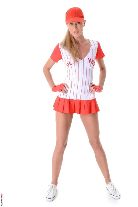 Mariana Pokova: Tall Blonde Peels Off Her Baseball Uniform and Spreads in Cap and Sneakers – photo 1 of 15