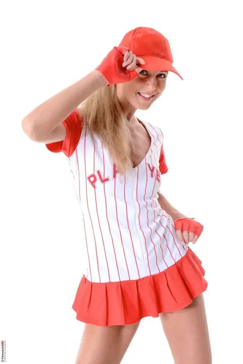 Mariana Pokova: Tall Blonde Peels Off Her Baseball Uniform and Spreads in Cap and Sneakers – photo 2 of 15