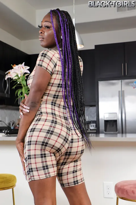 Thick Ebony Trans Woman Undresses to Flaunt Her Enhanced Tits – photo 1 of 16