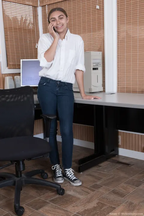 Hairy Woman Exposes Her Tits and Spreads in the Office – photo 1 of 20