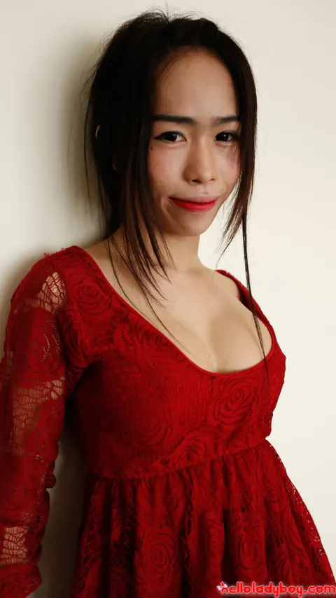 Asian Trans Woman Peels Off Her Red Dress to Pose Nude – photo 4 of 21