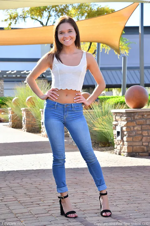 Zoe Bloom: Brunette in Jeans and Heels Toys Her Ass on the Bed – photo 20 of 20
