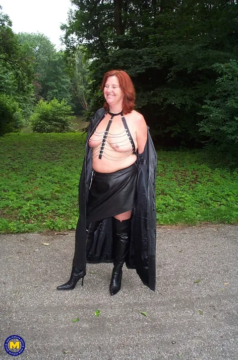 Curvy Redhead MILF in Fishnets Rides Cock Outdoors – photo 19 of 21