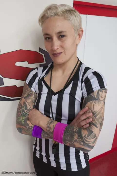 Ariel X: Busty Brunette and Tattooed Small-Titted Partner Strip for Lesbian Bondage – photo 6 of 21