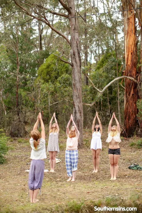 Chloe B & Kim Cums: Blonde, Brunette, and Redhead Practice Yoga Outdoors – photo 2 of 20