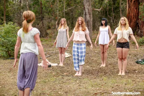 Chloe B & Kim Cums: Blonde, Brunette, and Redhead Practice Yoga Outdoors – photo 4 of 20