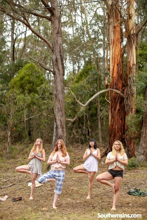 Chloe B & Kim Cums: Blonde, Brunette, and Redhead Practice Yoga Outdoors – photo 13 of 20