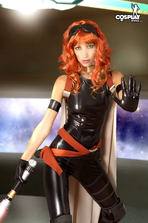 Angela Blanche: PAWG Redhead in Latex Costume Strips Nude – photo 4 of 12