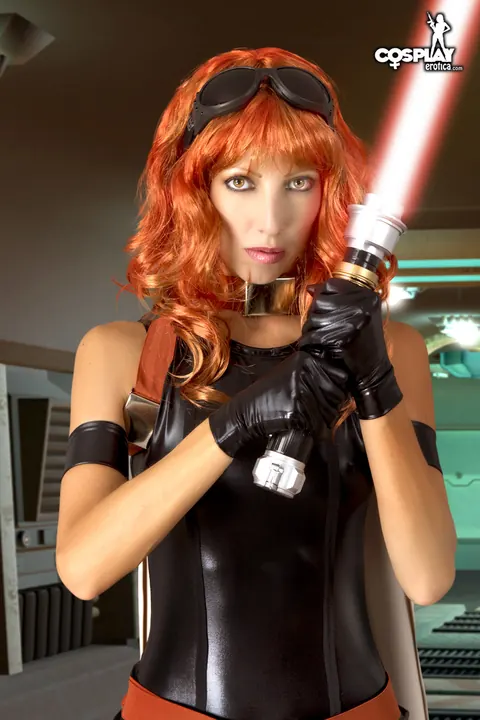Angela Blanche: PAWG Redhead in Latex Costume Strips Nude – photo 5 of 12