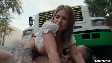 Brandy Renee: Tattooed Blonde with Big Tits Sucks Cock Outdoors by a Truck – photo 18 of 21