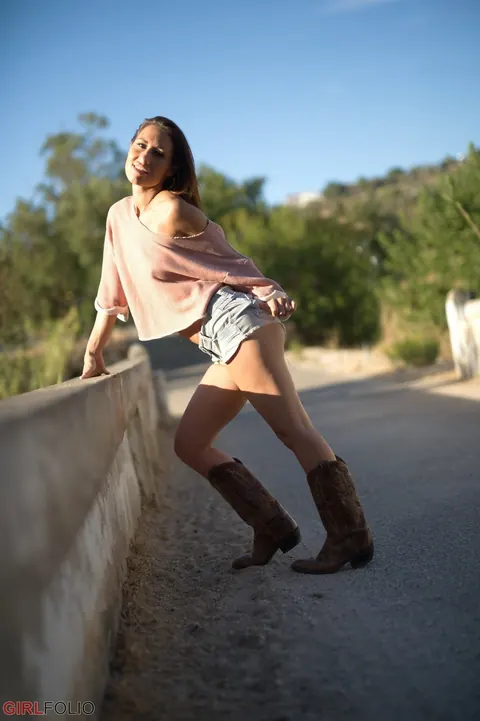 Jess West: British Babe with Big Tits Spreads in Public Wearing Boots – photo 2 of 12