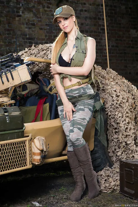 Stella Cox: European Brunette Bares Her Natural Tits in a Military Uniform – photo 2 of 16