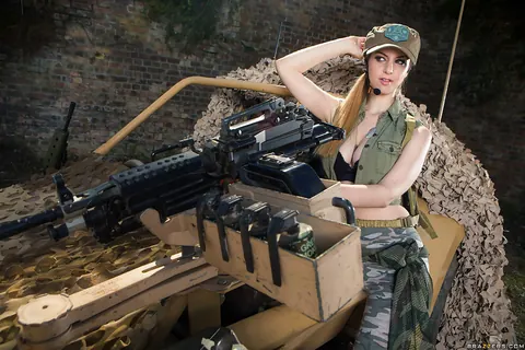 Stella Cox: European Brunette Bares Her Natural Tits in a Military Uniform – photo 4 of 16