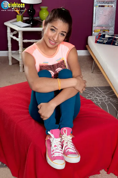 Megan Salinas: Busty Latina Brunette Fingers Herself in Socks – photo 1 of 16