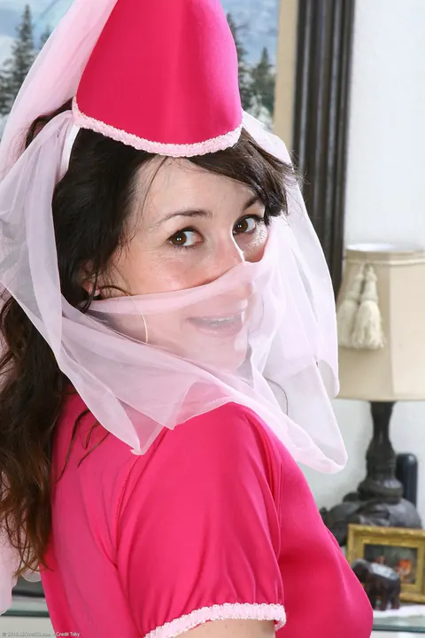 Pale Brunette MILF in Costume Spreads Her Hairy Pussy Wide – photo 3 of 21