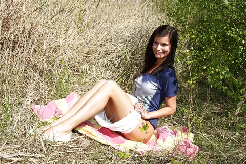 Megan B: Tall Ebony Babe Strips Off Her Panties and Toys Outdoors – photo 3 of 16