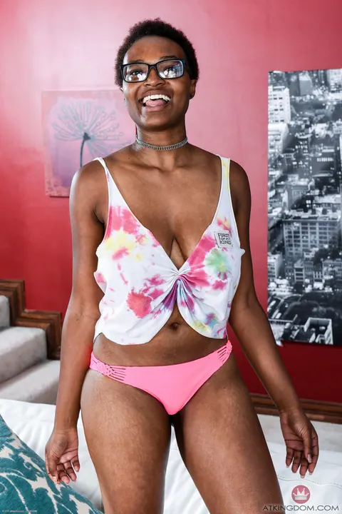 Ebony Babe in Glasses Strips Out of Her Panties – photo 1 of 20
